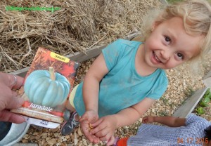 gardeners planting pumpkins with kids