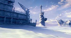 Cold New York Harbour freezes over in the film The Day After Tomorrow.